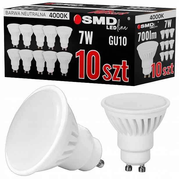10X Led žárovka GU10 Keramická 7W 4000K Nebliká Protipřepěťová
