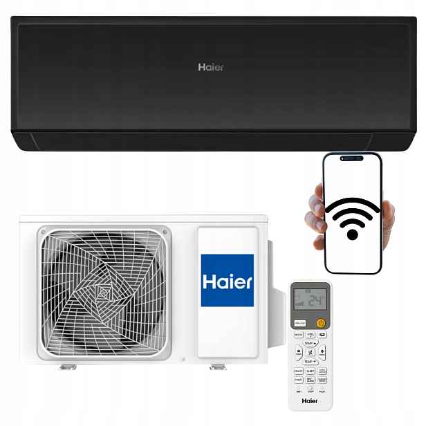 Domácí nástěnný klimatizátor WiFi Haier Revive Plus Černý 3.5 kW 40 m Výkonný