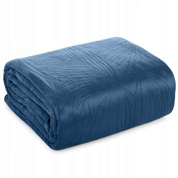 Přehoz na postel LUIZ/4 170x210 tmavě modrý s listy palmy, glamour, prošívaný