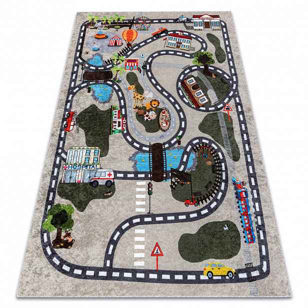 rugsX JUNIOR 51803.804 mycí kobereček Město, ulice pro děti protiskluz - béžová 160/220 cm
