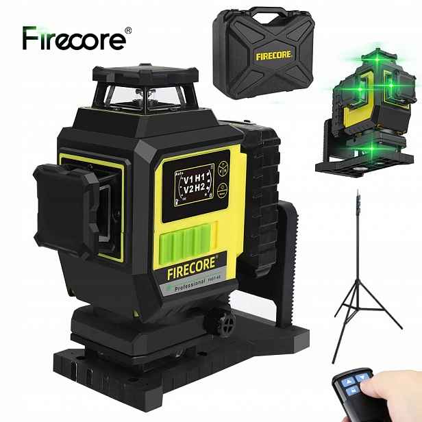 Křížový Laser Firecore F95T-4D 16 Linií Zelený Paprsek Kufr Stativ