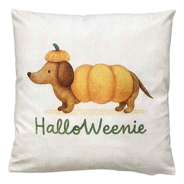 Polštář jezevčík v dýňovém kostýmu HalloWeenie - 45*45*4 cm Clayre & Eef
