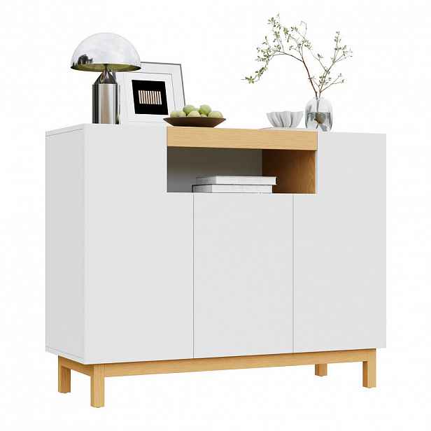 STILVORA KUCHYŇSKÁ SKŘÍŇ v bílé barvě se 3 dvířky a úložným prostorem do obýváku a jídelny, 120,5×42×96 cm