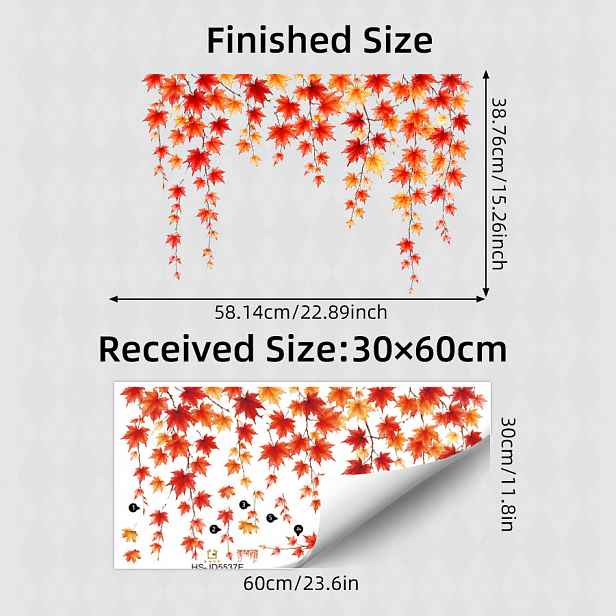 TEMU 1 ks 30*60 cm Podzimní samolepky na okno, závěsné samolepky s javorovými a vinnou révou, odnímatelné, bez nutnosti lepidla, červené a oranžové