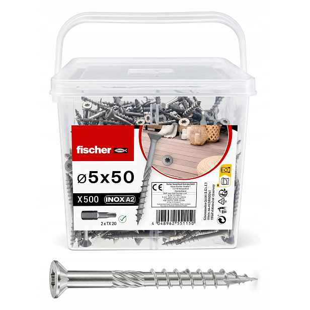 Terasové vruty fischer Fts-rtp A2 5,0x50 TX20 nerezové pro prkna 500 ks