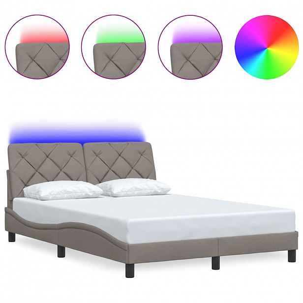 vidaXL Rám postele s LED bez matrace Taupe 140x200 cm Látka