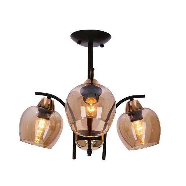 Závěsná lampa MERRA černá 3x40W E27 jantarové stínidlo