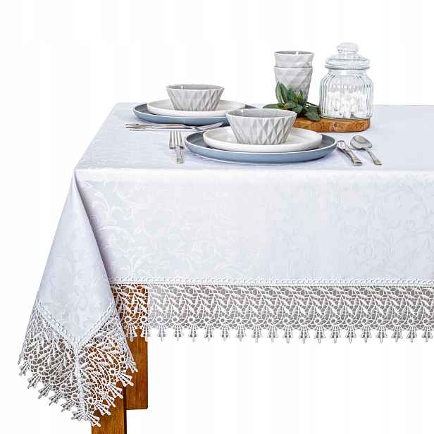 Bílý ubrus odolný proti skvrnám s Gipiurou 11 cm Elegantní Ares G1111 130x390 cm