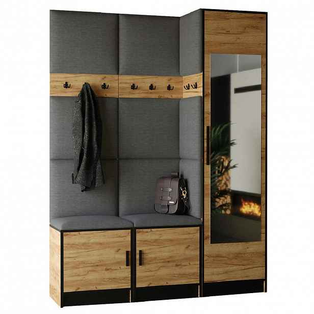 Kier Furniture PŘEDSÍŇOVÁ STĚNA ROJ 20 - 159,6x205x39cm Dub Craft & šedá látka