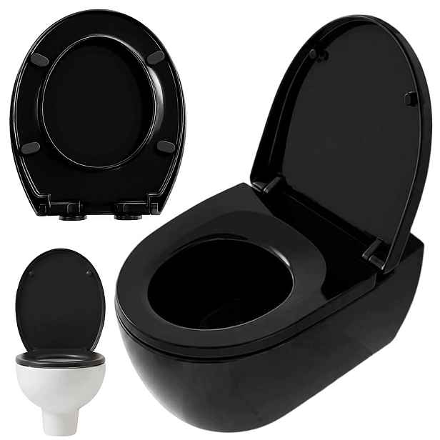 Wc Sedátko Duroplastové S Pozvolným Sklápěním Tvrdé Černé Matné Bedee