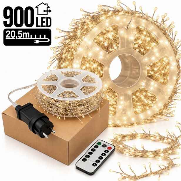 Venkovní/vnitřní vánoční osvětlení na stromeček micro Led 900 Led 20,5 m, barva teplá bílá