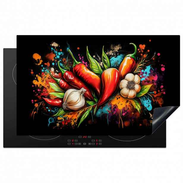 MuchoWow KRYT NA INDUKČNÍ DESKU Zelenina - paprika - česnek - graffiti - barva - barevné 85x52 cm