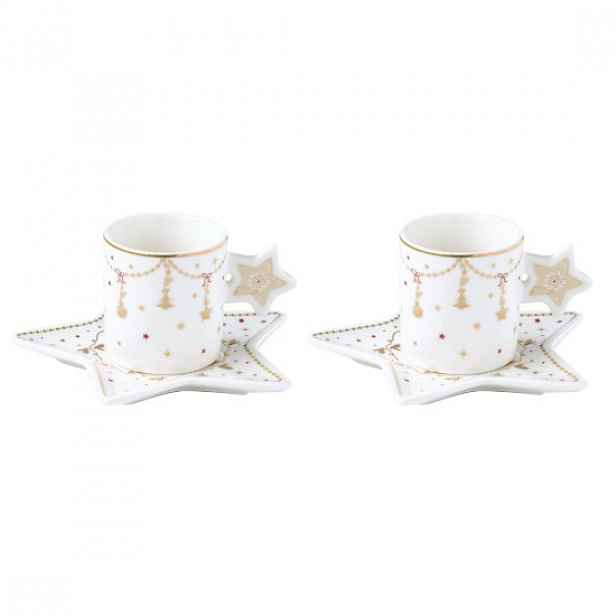 Sada 2 šálků kávy s podšálky, 80 ml, porcelán, "CHRISTMAS LIGHTS" - Ea