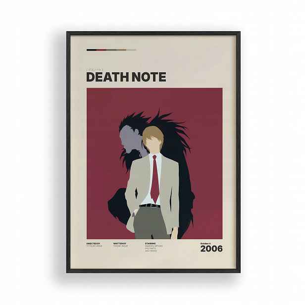 Obraz Death Note Light Yagami Anime Plakát Rámeček Dřevěný Černý 30x42 cm