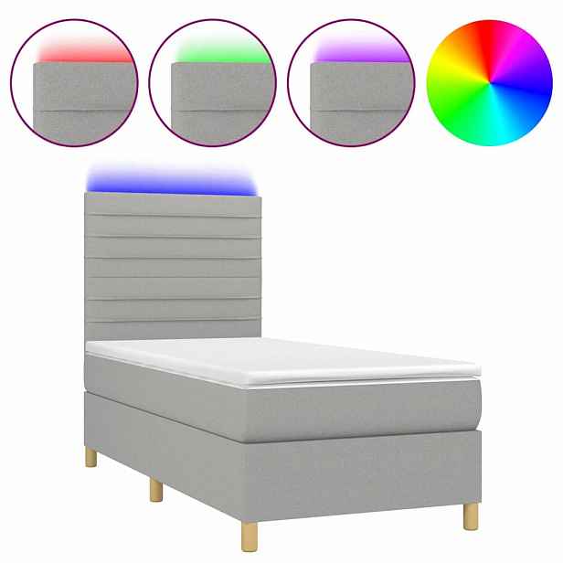 vidaXL Box spring postel s matrací a LED světle šedá 90x200 cm textil