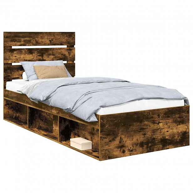 vidaXL Rám postele Kouřový dub 100 x 200 cm Masivní borové dřevo