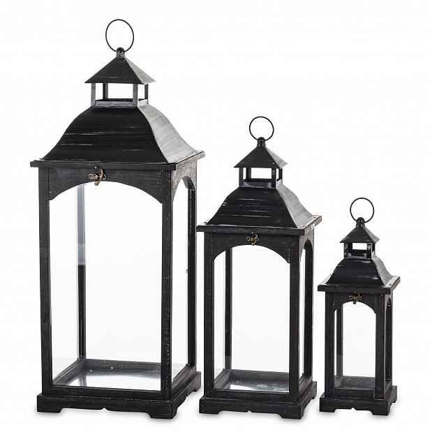Dřevěné lampiony boho Vintage 3ks přetíratelné černé loft rustikální