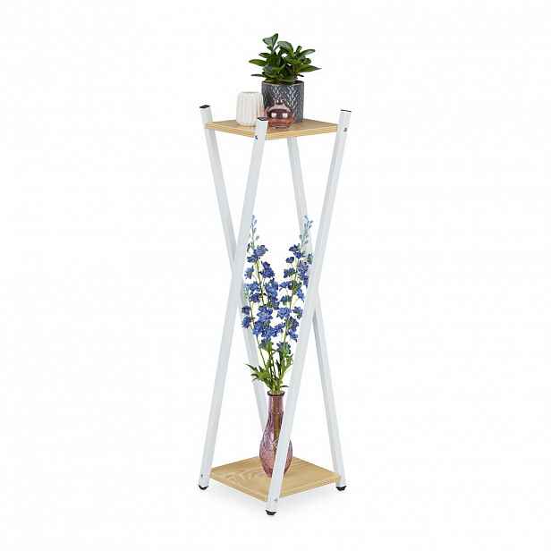 Relaxdays STOJAN světle hnědý bílý na květiny 2 patra 99 cm ocel