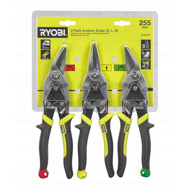 Sada 3 pákových nůžek na plech, levé, pravé a rovné RHAS3PC Ryobi