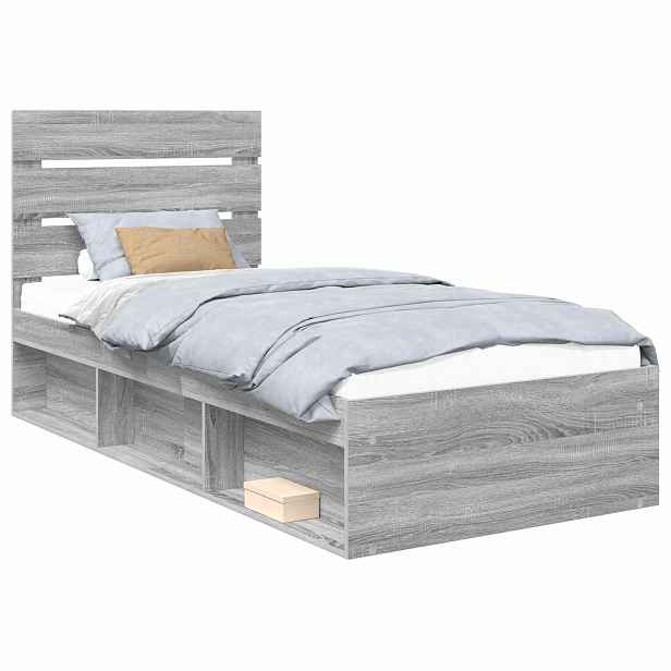 vidaXL Rám postele Šedá Sonoma 100 x 200 cm Masivní borové dřevo