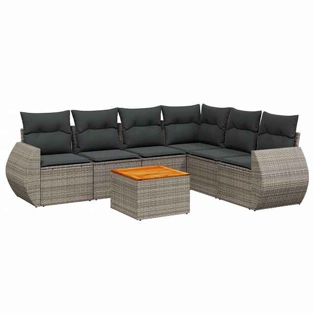 vidaXL 7dílná zahradní sedací souprava s poduškami šedá polyratan