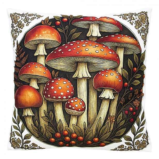 Dekorační polštář s motivem muchomůrek - 45*45*4 cm Clayre & Eef