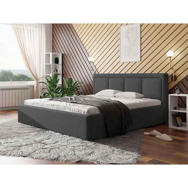 Manželská postel s úložným prostorem a roštem 200x200 GOSTORF 3 - tmavá šedá