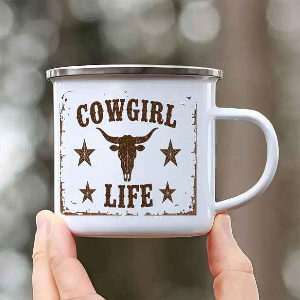 TEMU 1 ks nerezového hrnku o objemu 12,5 uncí s designem Cowgirl Life, tepelně odolný, ideální dárek