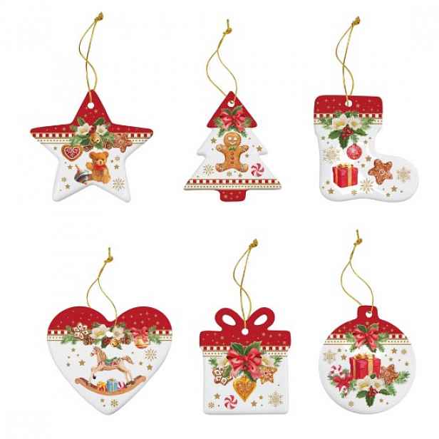 6dílné vánoční ozdoby na stromeček, porcelán, CHRISTMAS MEMORIES - Eas