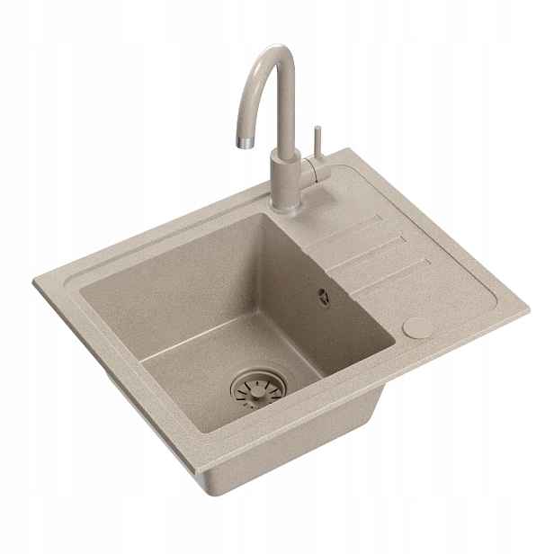 Quadron Ben 116 Dřez 1-komorový 55x44x17,5 cm Béžová Sada sifonů Béžová