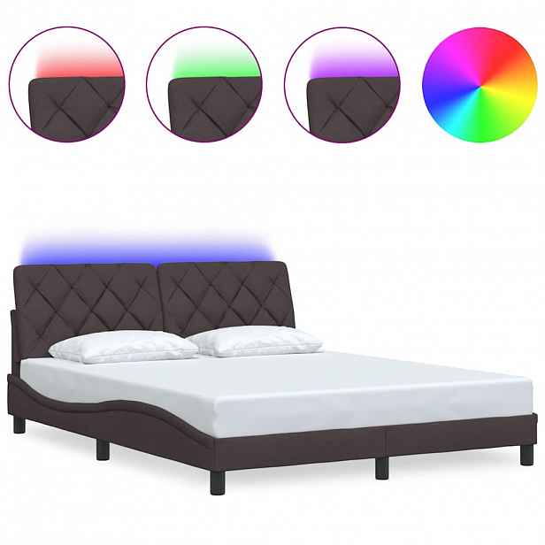 vidaXL Rám postele s LED bez matrace Tmavě hnědá 160x200 cm Látka