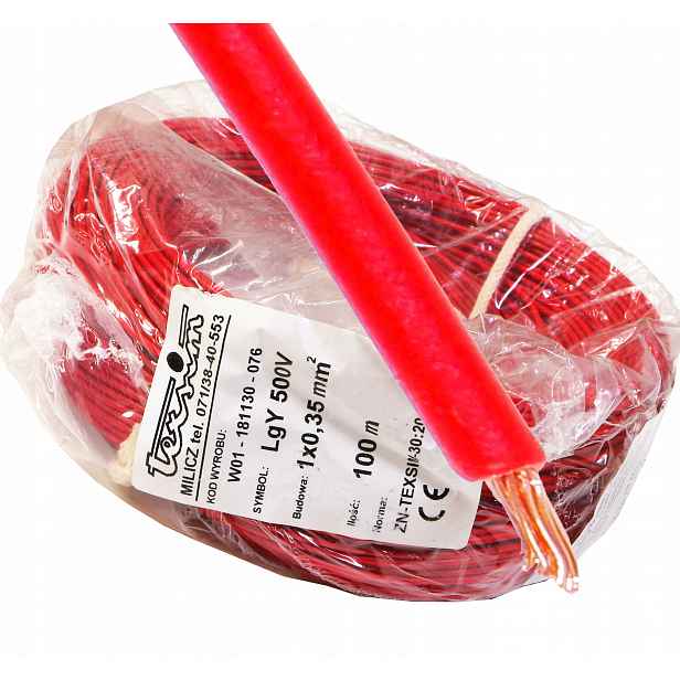 Měděný kabel lanko Lgy 0,35mm červený 100m 500V