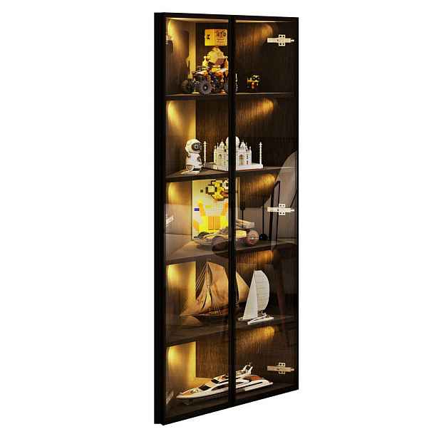 Modenvie VITRÍNA 62/35/160 cm z MDF a skla černá, s LED osvětlením