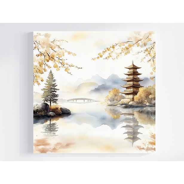 Obraz Na Plátně Plátno Asie Orient Krajina Hory Pagoda Jezero Most 50x50