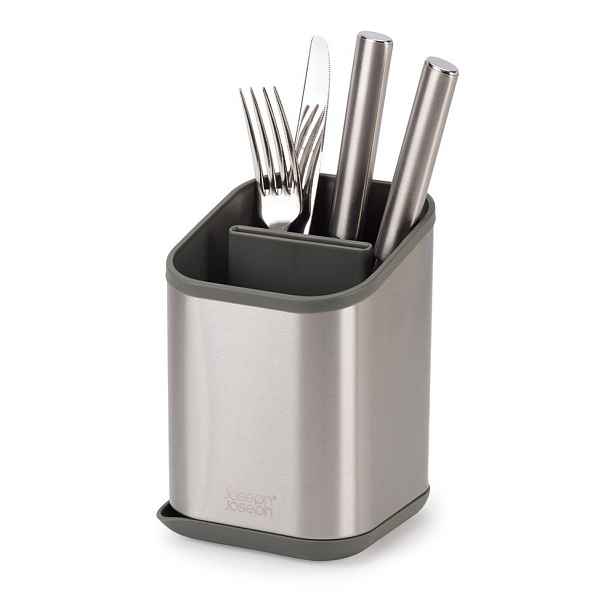 Odkapávač na příbory z nerezové oceli v leskle stříbrné barvě 11x11,5 cm Duo Steel – Joseph Joseph