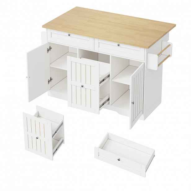 STILVORA KUCHYŇSKÝ VOZÍK bílý s výklopnou pracovní deskou a zásuvkami, 120×45(70)×92 cm