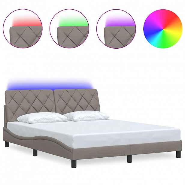 vidaXL Rám postele s LED bez matrace Taupe 160x200 cm Látka