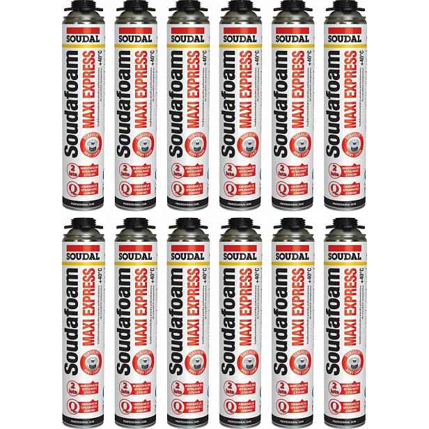 12 Ks Soudal vysoce výkonná montážní pěna Maxi Express 870 ml 12 Ks