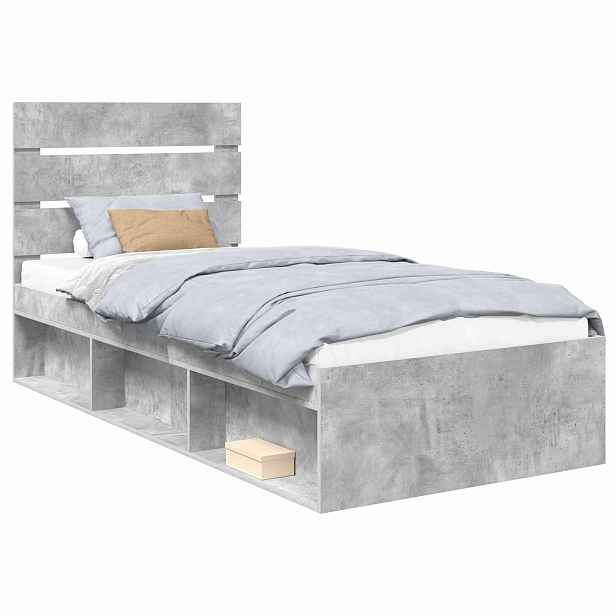vidaXL Rám postele s čelo Beton 90 x 200 cm Masivní borové dřevo