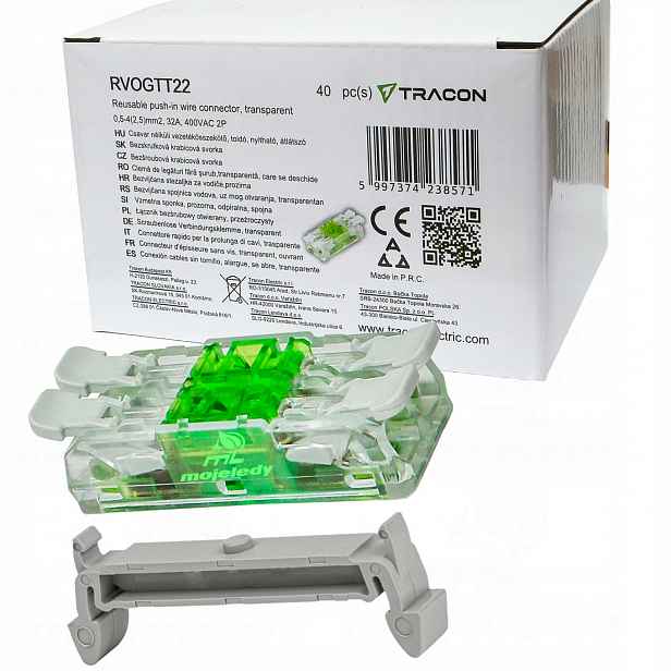 40 x elektrická rychlospojka průchozí osvětlení 2x0,5-2,5 mm lanko 4 mm drát