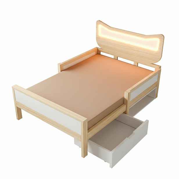 CHICFURN DĚTSKÁ POSTEL 90/200 cm v bílé a dubové barvě s RGB LED, zásuvkou a úložným prostorem
