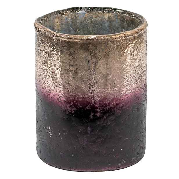 Fialovo-bronzový antik skleněný svícen - Ø 9*11 cm Clayre & Eef