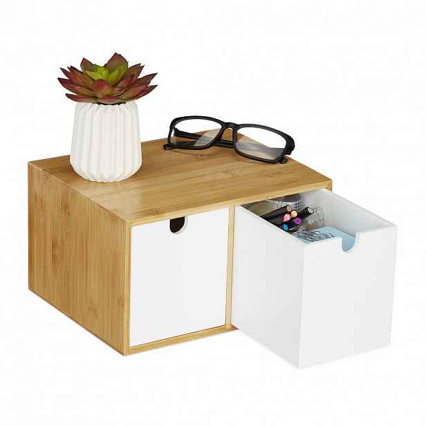 Relaxdays ORGANIZÉR Bílý 2 zásuvky bambus MDF