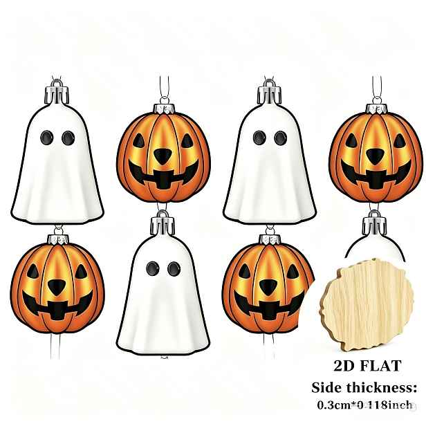 TEMU 12 ks, Halloweenské ozdoby, 2D ploché závěsné ozdoby, roztomilé stříbrné duchy a zlaté dýně, halloweenské dekorace na stromeček, pro domácí