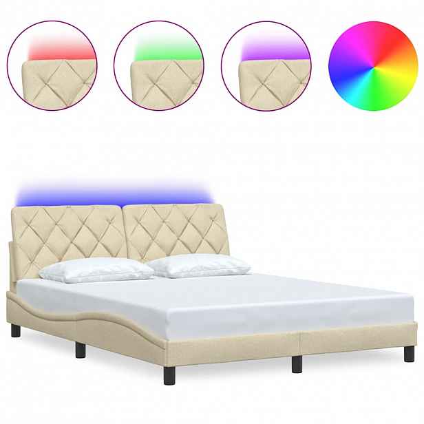 vidaXL Rám postele s LED bez matrace Cream 160x200 cm Látka