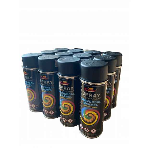 Barva 12 ks Lakovací Sprej Emalia 400 ml Ral 9005 Černý Mat