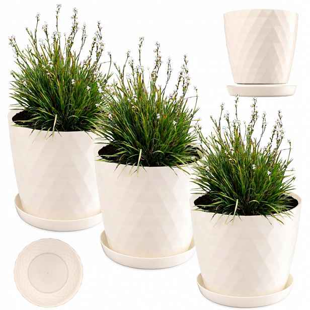 Květináč Obal 25 cm Záhon Se Stojanem Krémový Plastový 3 ks