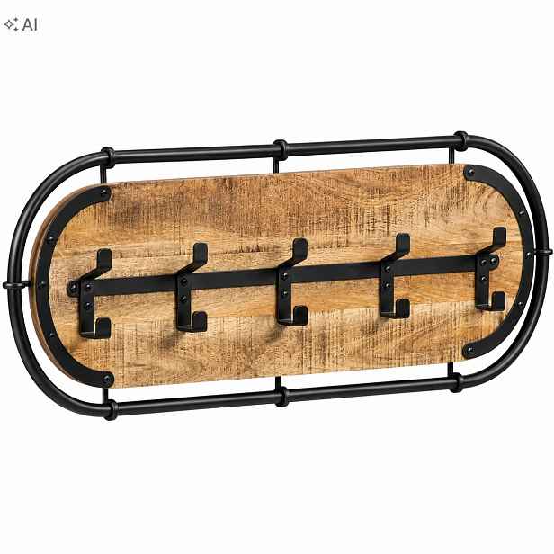 Nástěnný Věšák Na Oblečení 90 CM, Mangové Dřevo, 5 Kovových Háčků
