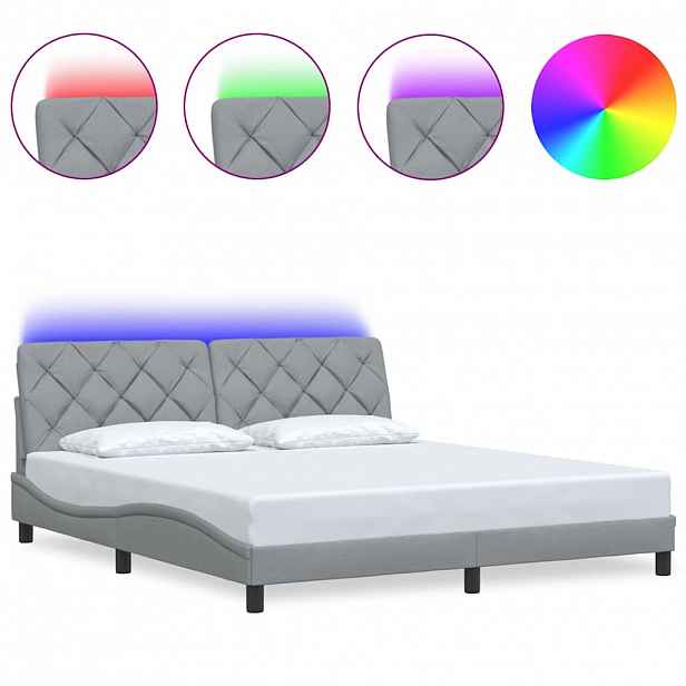 vidaXL Rám postele s LED bez matrace Světle šedá 180x200 cm Látka