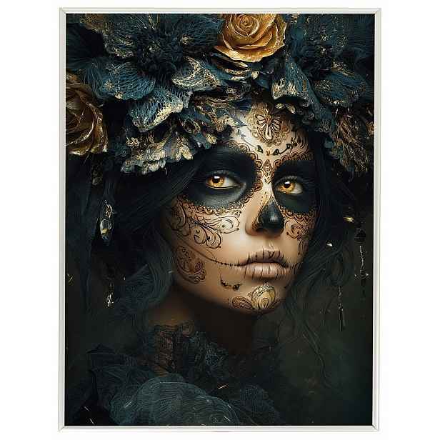 Plakát Rámeček Aluminium Dia De Los Muertos Catrina Zlaté Růže Art 60x80